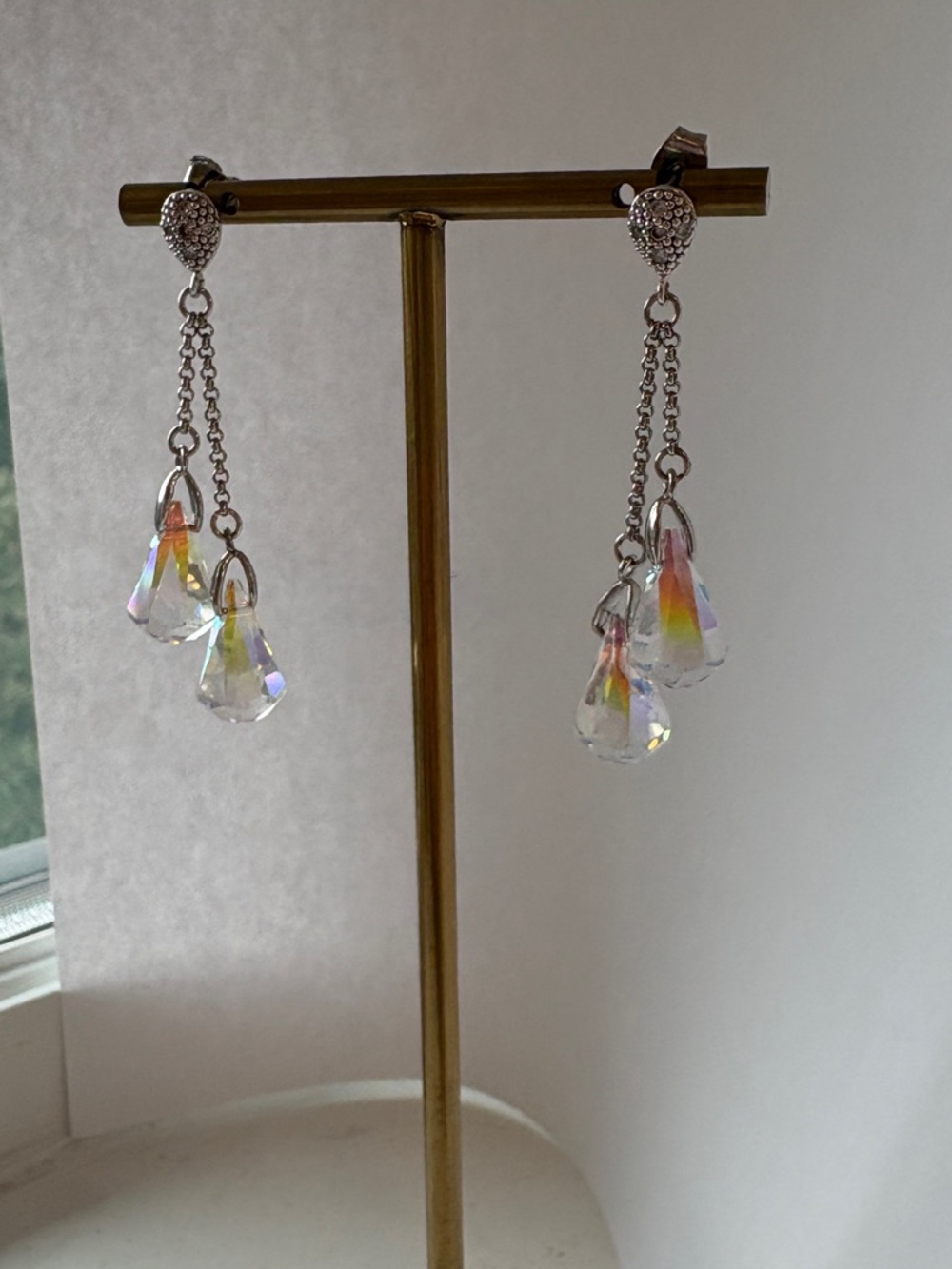 Crystal Teardrop Dangle Earrings - Iridescent